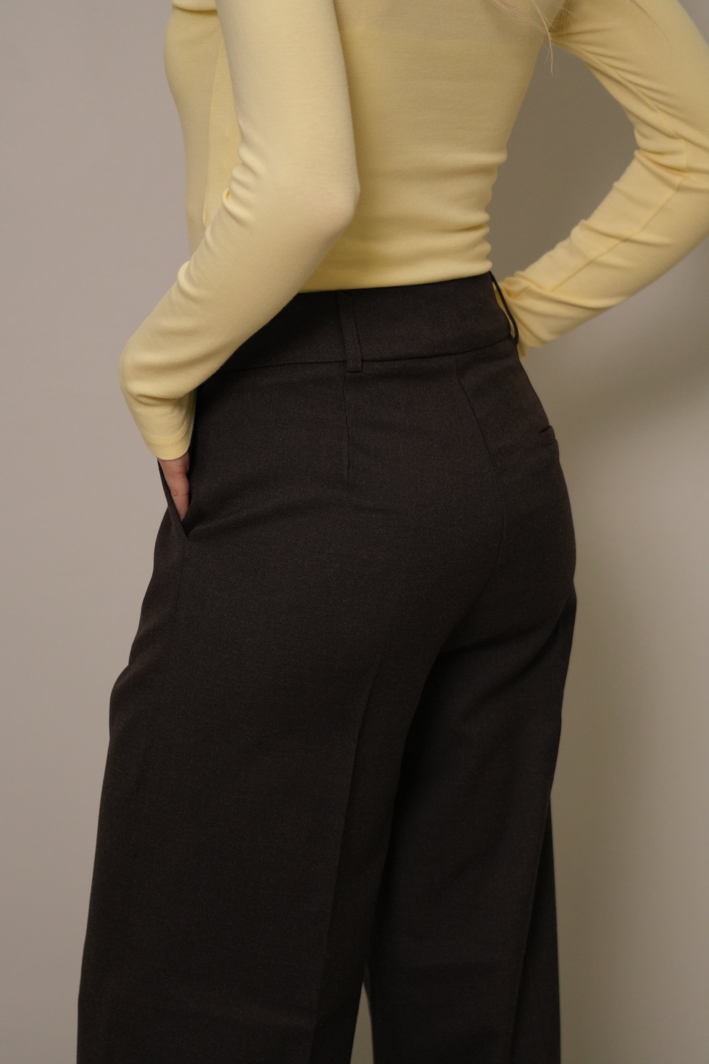 Antrasit Yüksek Bel Bol Paça Kumaş Pantolon