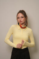 Kadın Sarı Polo Yaka Uzun Kollu Slim Fit Bluz