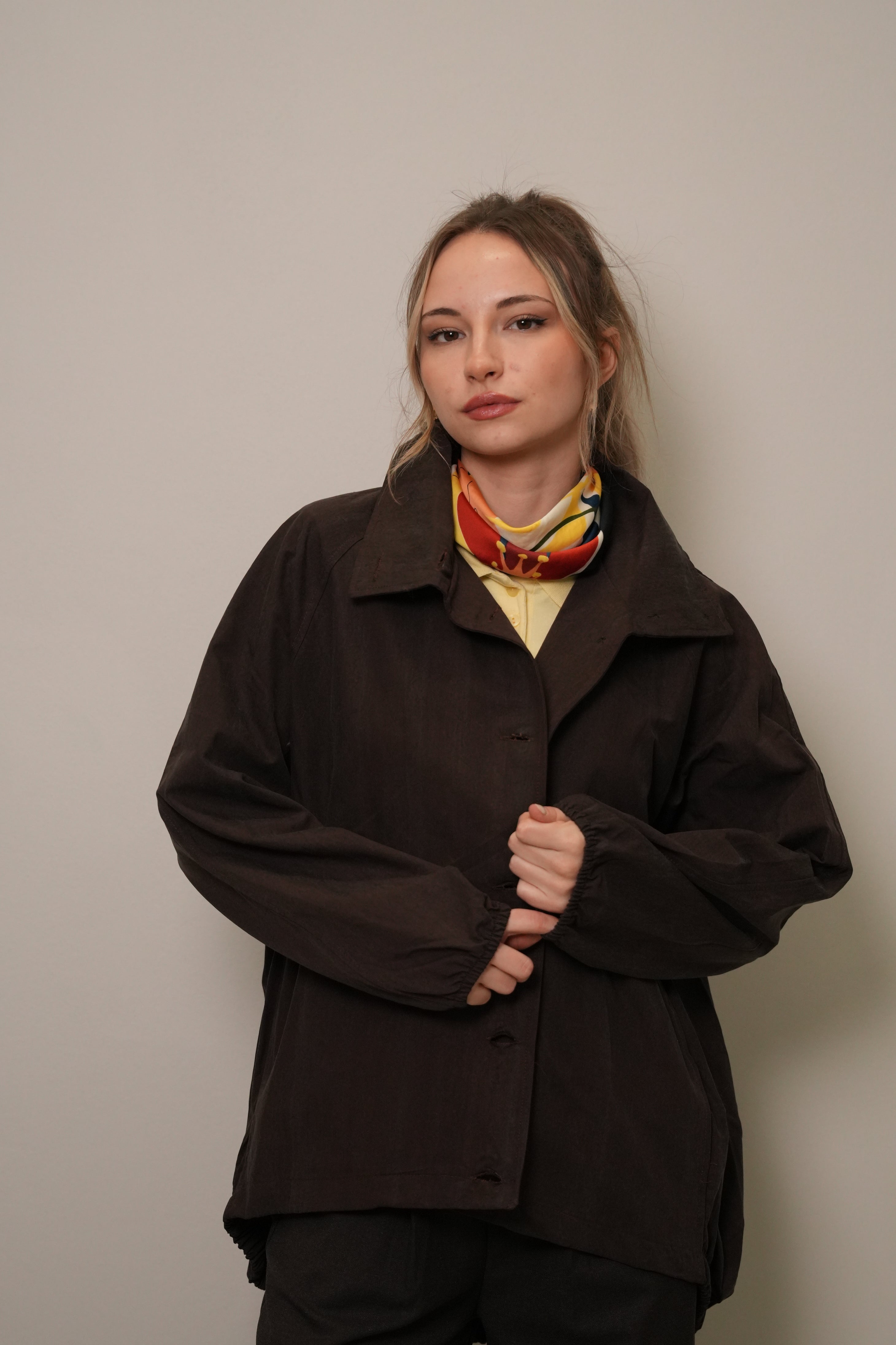 Oversize Düğmeli Bomber Ceket - Kahverengi