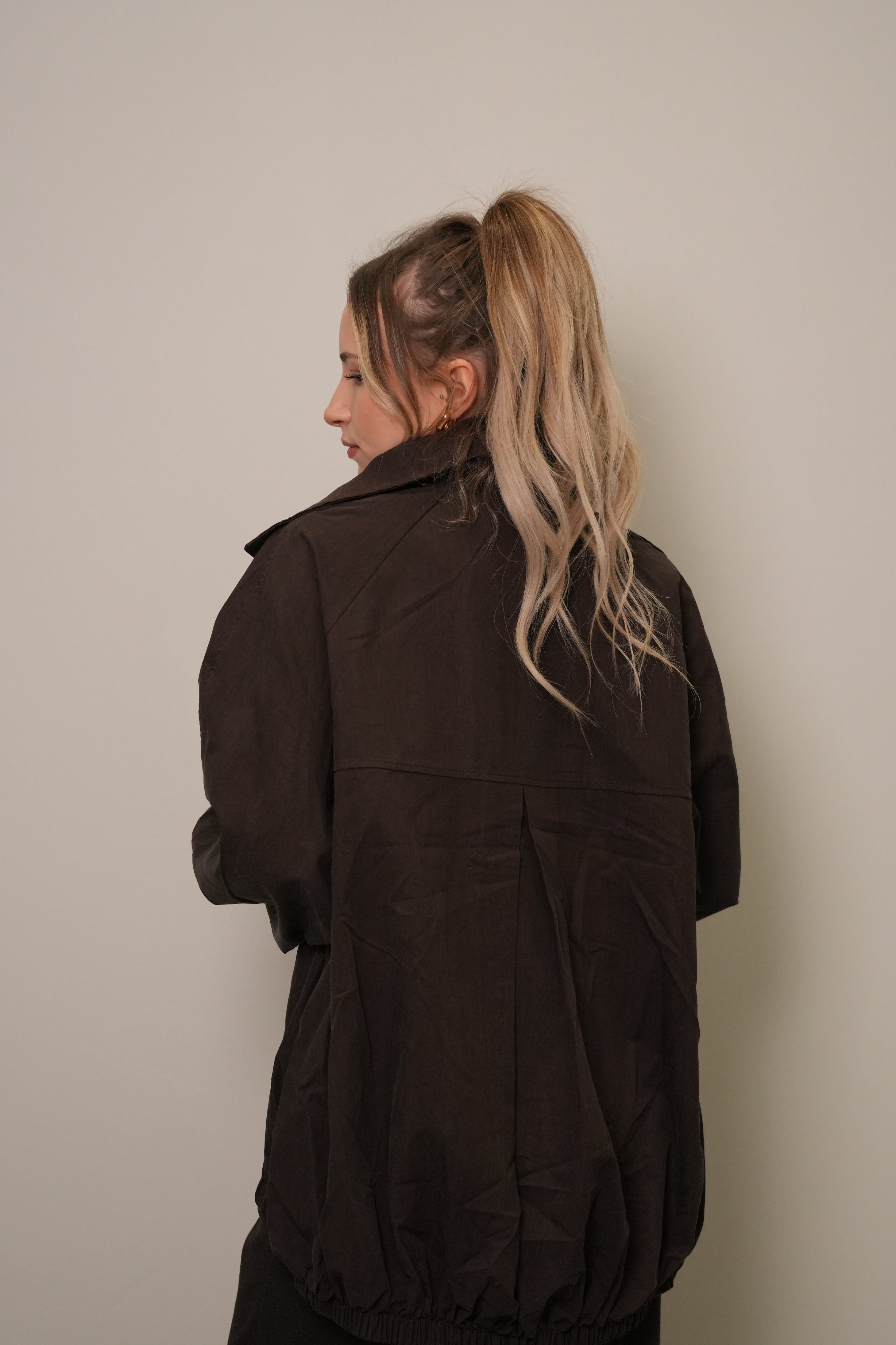 Oversize Düğmeli Bomber Ceket - Kahverengi