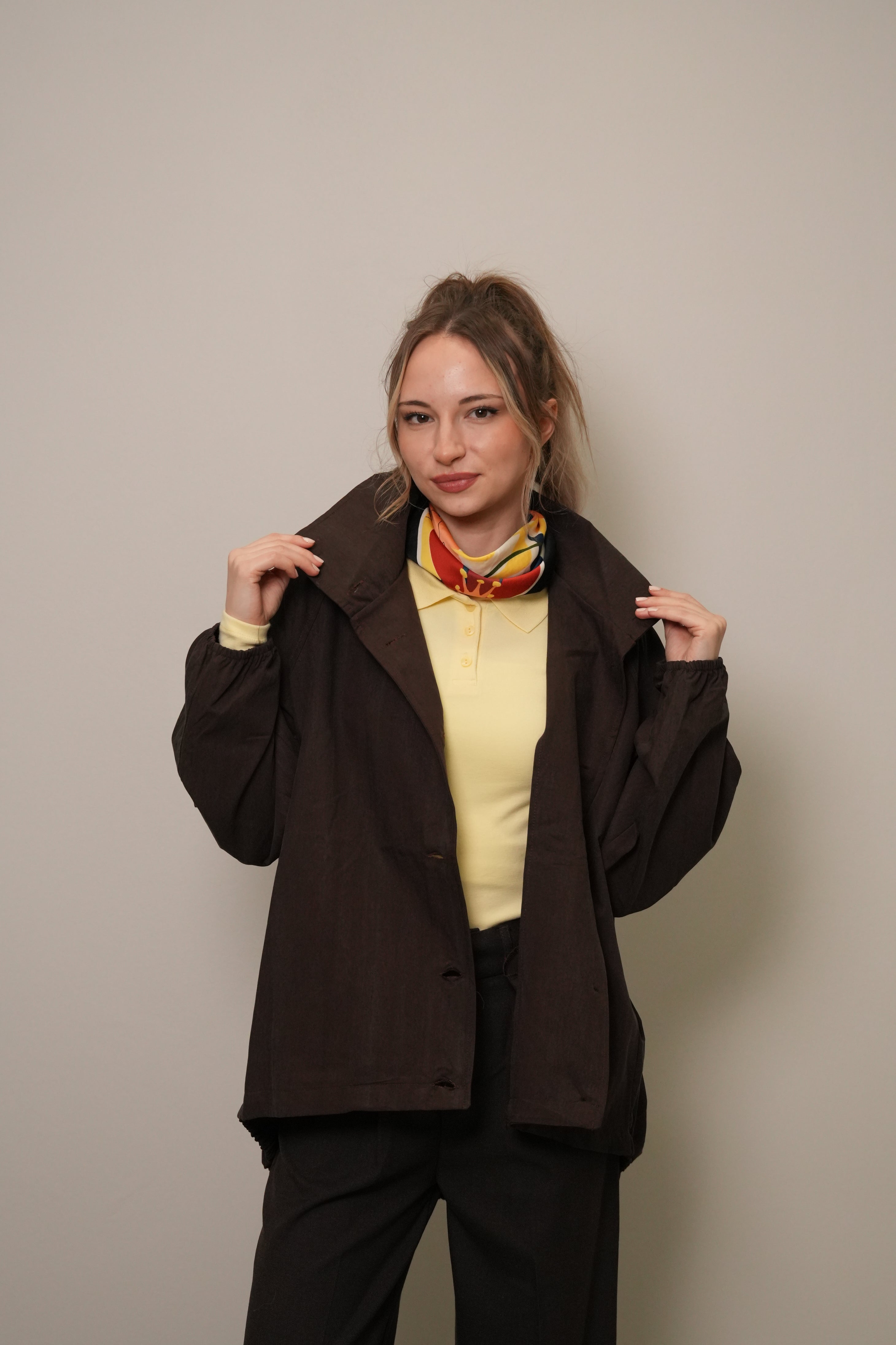 Oversize Düğmeli Bomber Ceket - Kahverengi