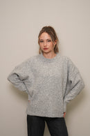 Oversize Yuvarlak Yaka Yumuşak Dokulu Triko Kazak - Gri