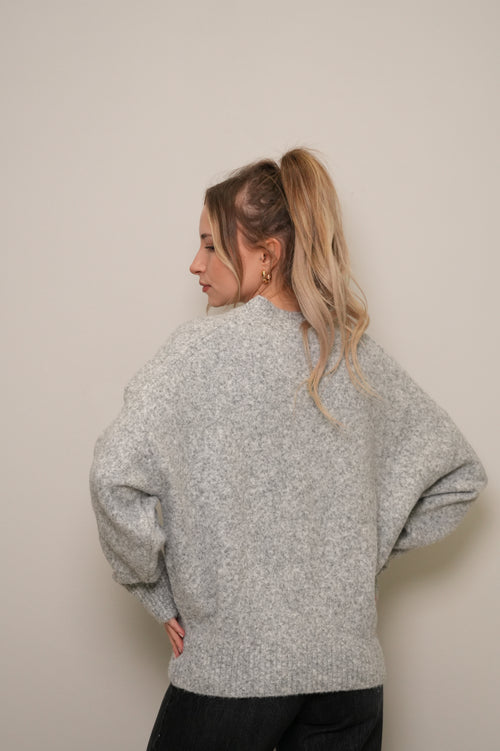 Oversize Yuvarlak Yaka Yumuşak Dokulu Triko Kazak - Gri