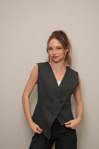 Antrasit Kruvaze V Yaka Kolsuz Yelek