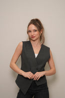 Antrasit Kruvaze V Yaka Kolsuz Yelek