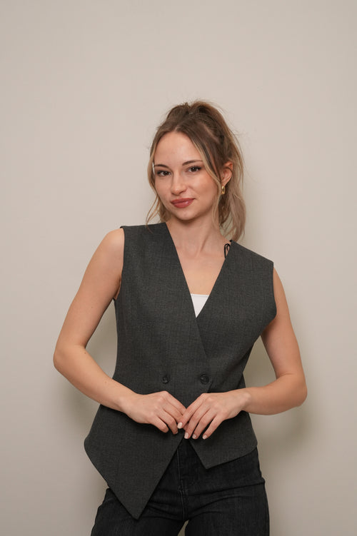 Antrasit Kruvaze V Yaka Kolsuz Yelek