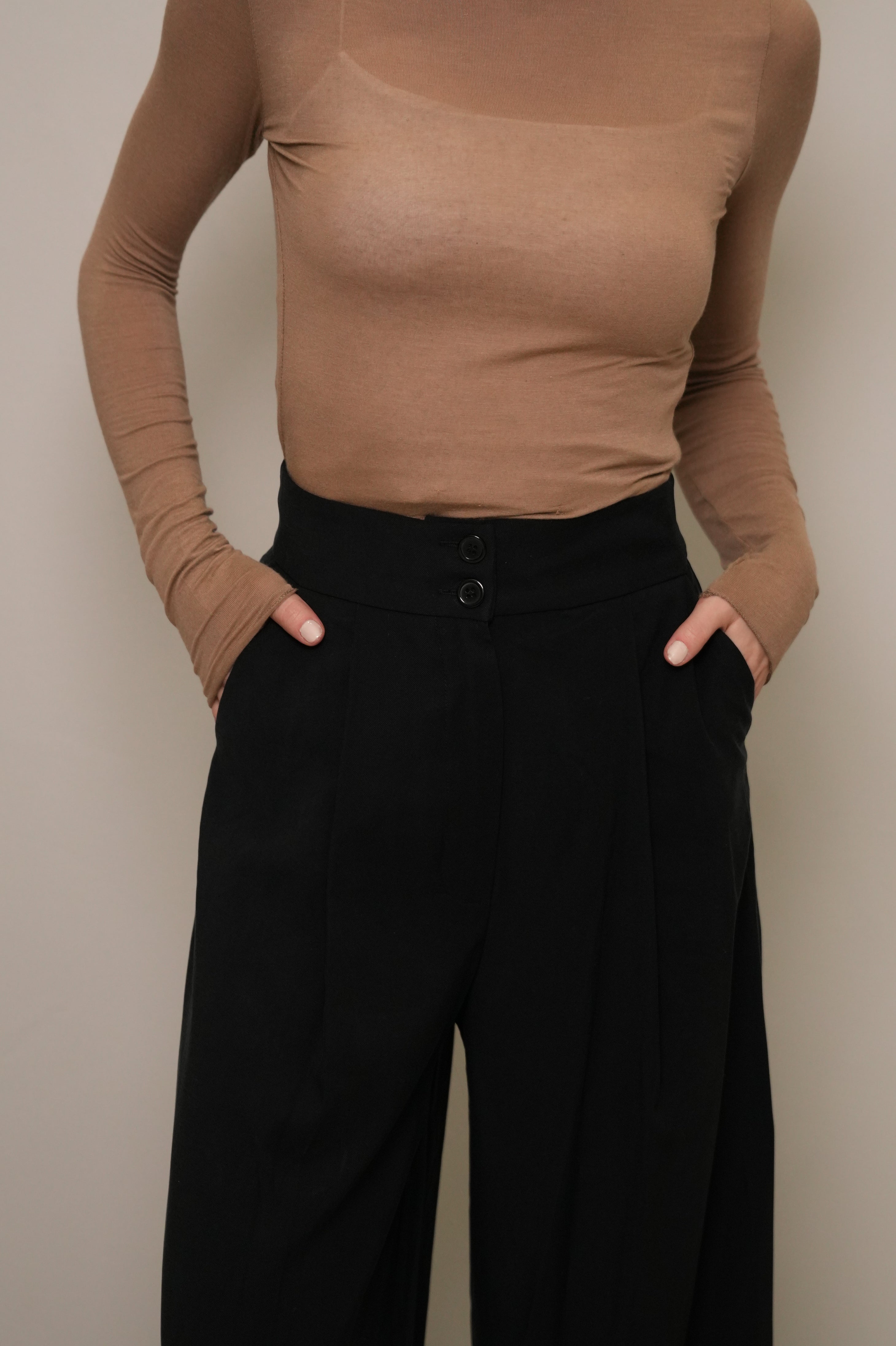 Siyah Yüksek Bel Çift Düğmeli Palazzo Pantolon