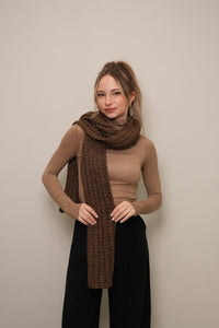 Kalın Örgü Yün Atkı – Kahverengi