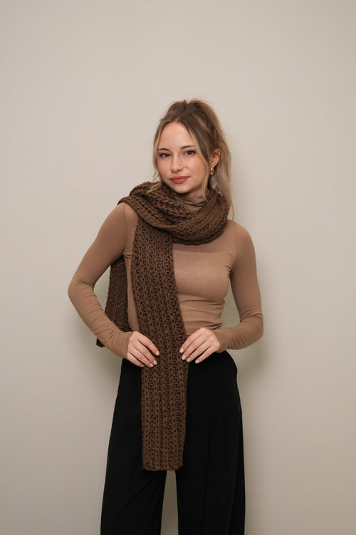 Kalın Örgü Yün Atkı – Kahverengi