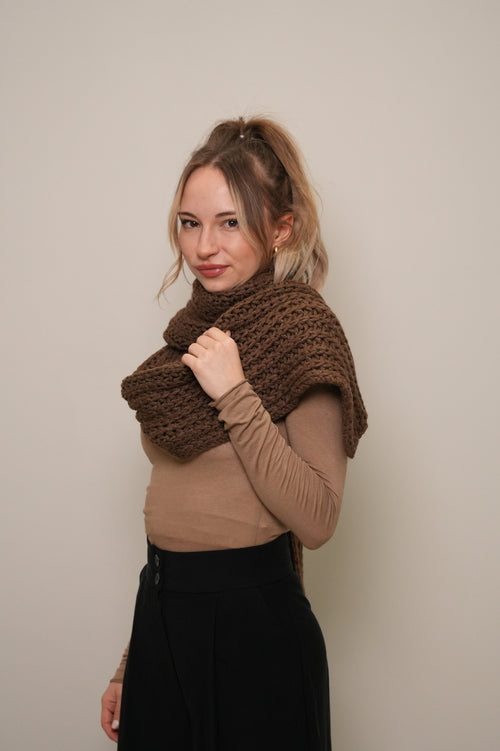 Kalın Örgü Yün Atkı – Kahverengi