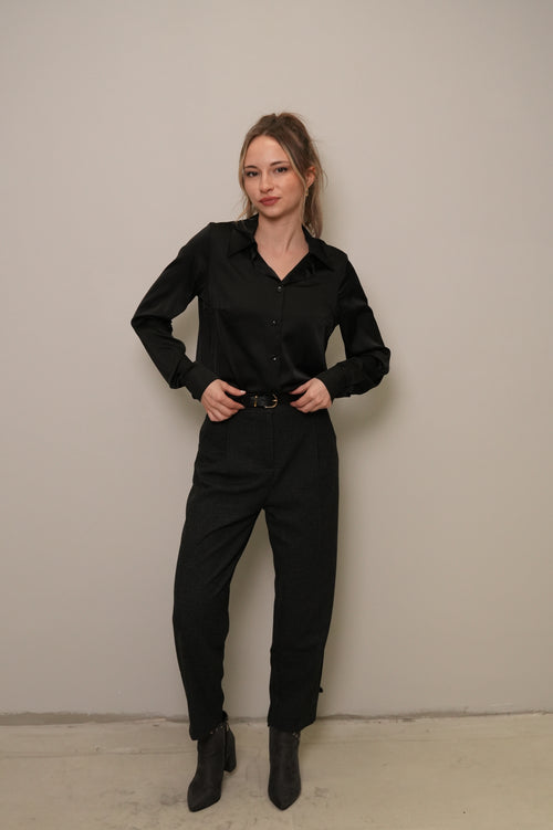 Antrasit Melanj Kemeri Tokalı Havuç Paça Pantolon