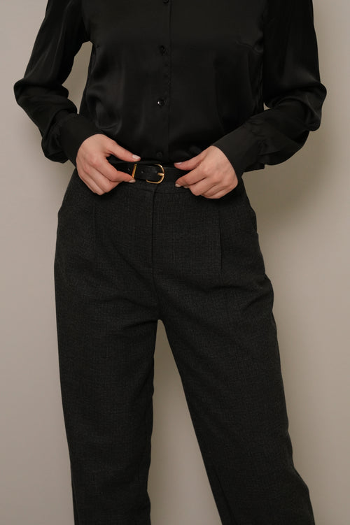 Antrasit Melanj Kemeri Tokalı Havuç Paça Pantolon