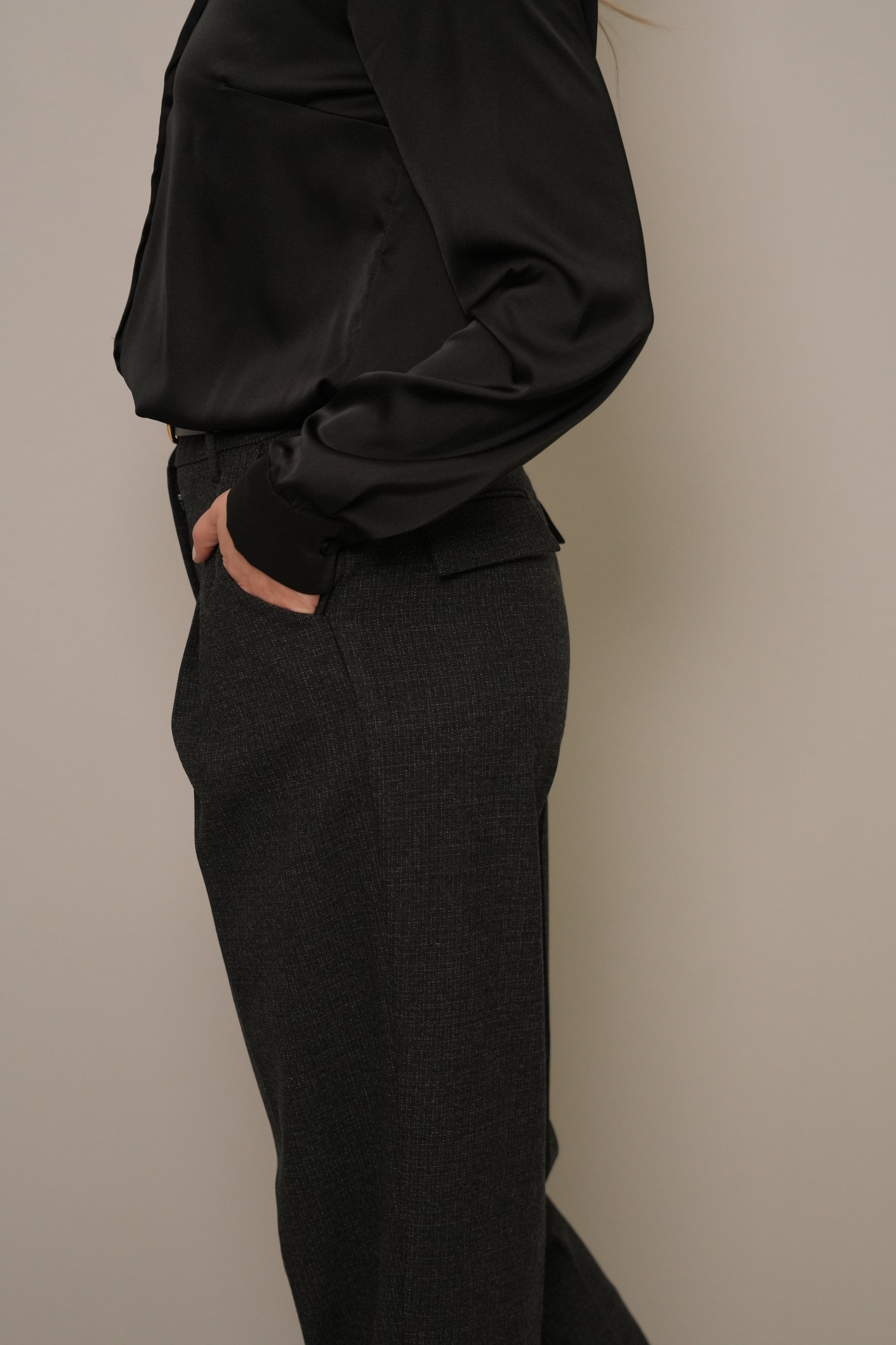 Antrasit Melanj Kemeri Tokalı Havuç Paça Pantolon