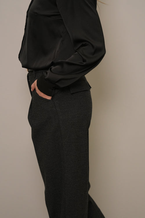 Antrasit Melanj Kemeri Tokalı Havuç Paça Pantolon