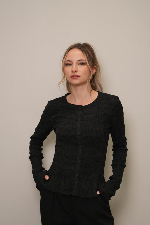 Antrasit Melanj Gofre Dokulu Uzun Kollu Gömlek