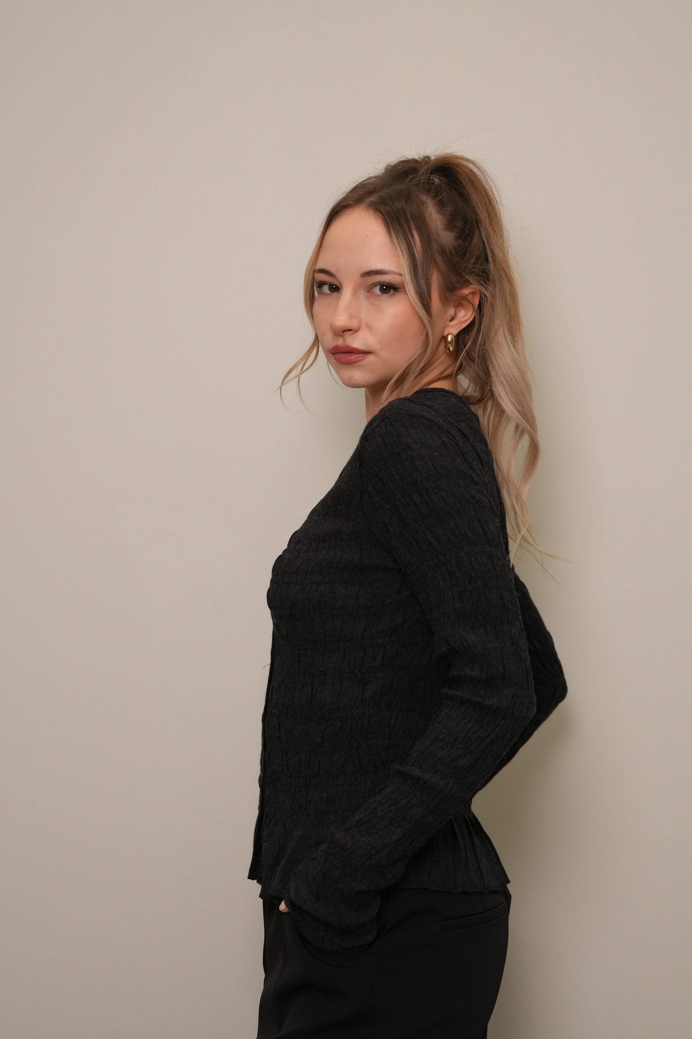 Antrasit Melanj Gofre Dokulu Uzun Kollu Gömlek