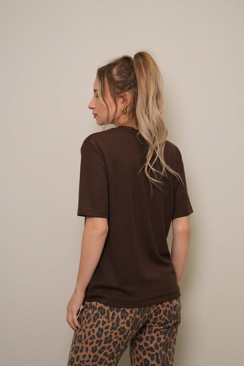 Kadın Basic Düz Kesim Kısa Kollu Tişört – Kahverengi