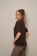 Kadın Basic Düz Kesim Kısa Kollu Tişört – Kahverengi