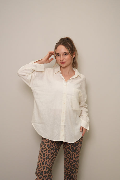 Ekru Oversize Tek Cepli Doğal Dokulu Gömlek