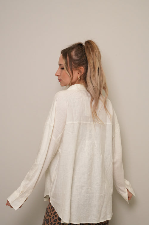 Ekru Oversize Tek Cepli Doğal Dokulu Gömlek