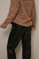 Siyah Yüksek Bel Düz Kesim Suni Deri Pantolon