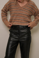 Siyah Yüksek Bel Düz Kesim Suni Deri Pantolon