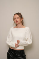 Kadın Kayık Yaka Rahat Kesim Uzun Kollu Üst